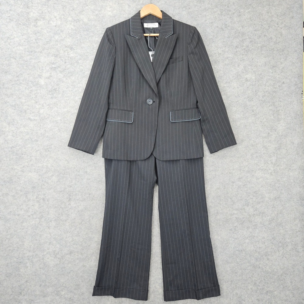 Tahari Women's Dark Gray Pinstripe Pant Suit Size 12P Polyester/Spandex Blend